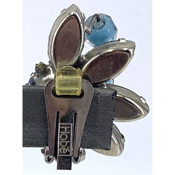 Hobe Earrings Clip on Blue Milk Aurora Borealis Faux Pearls Glass Rhinestones Vt - Picture 7 of 8